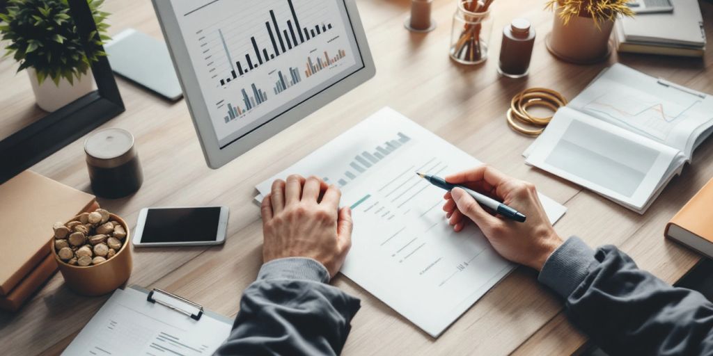 Business professional working efficiently in a modern office.